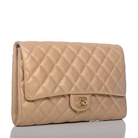 Chanel Classic Clutch With Chain Quilted Caviar Gold